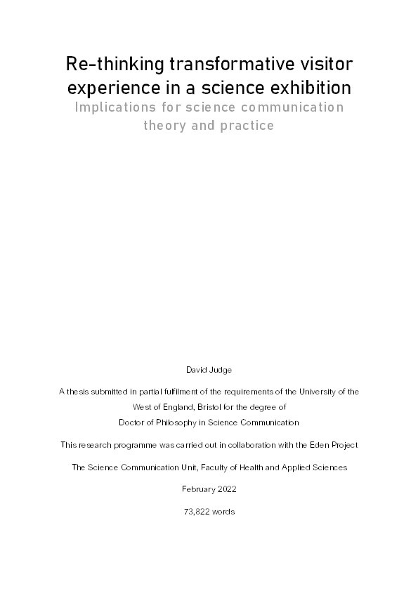 Re-thinking transformative visitor experience in a science exhibition: Implications for science communication theory and practice Thumbnail