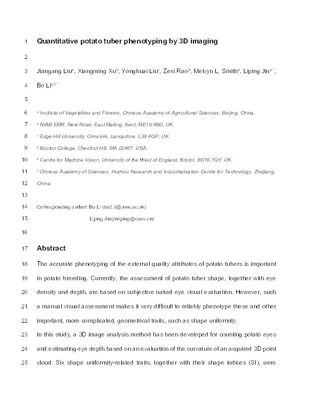 Quantitative potato tuber phenotyping by 3D imaging Thumbnail