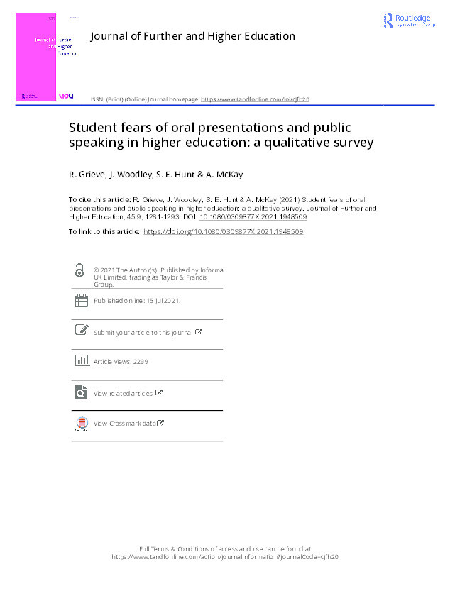Student fears of oral presentations and public speaking in higher education: A qualitative survey Thumbnail