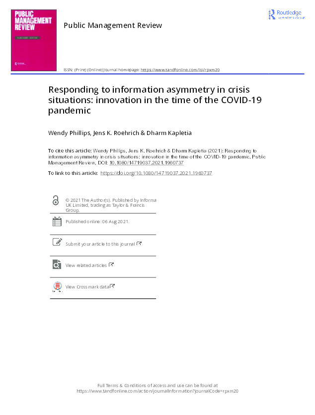 Responding to information asymmetry in crisis situations: Innovation in the time of the COVID-19 pandemic Thumbnail