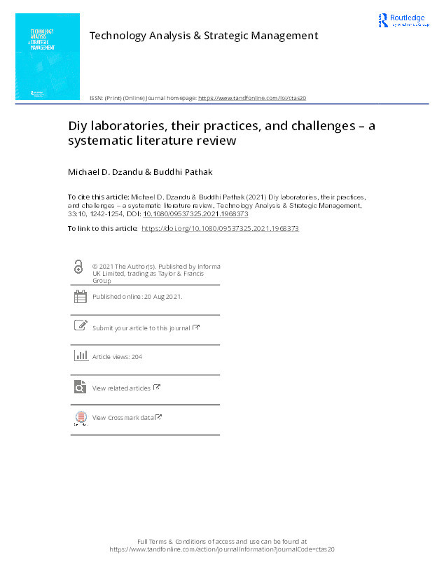 Diy laboratories, their practices, and challenges–a systematic literature review Thumbnail