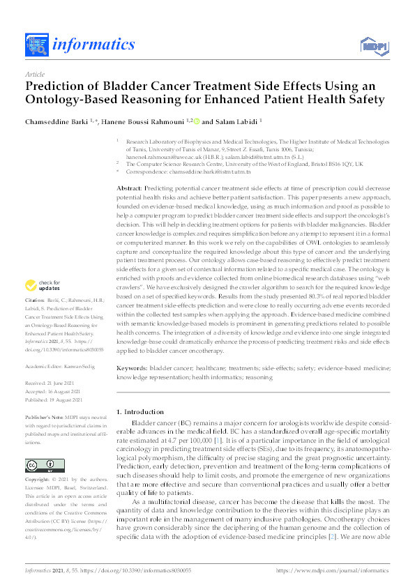 Prediction of bladder cancer treatment side effects using an ontology-based reasoning for enhanced patient health safety Thumbnail