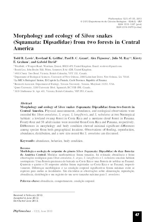 Morphology and ecology of Sibon snakes (Squamata: Dipsadidae) from two forests in Central America Thumbnail