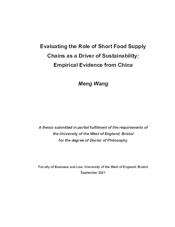 Evaluating the role of short food supply chains as a driver of sustainability: Empirical evidence from China Thumbnail