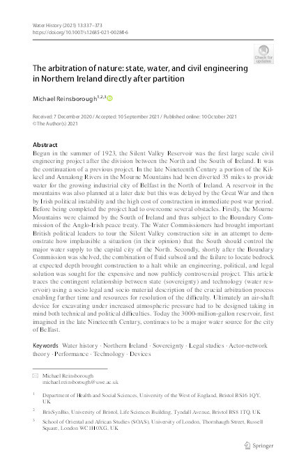 The arbitration of nature: State, water, and civil engineering in Northern Ireland directly after partition Thumbnail