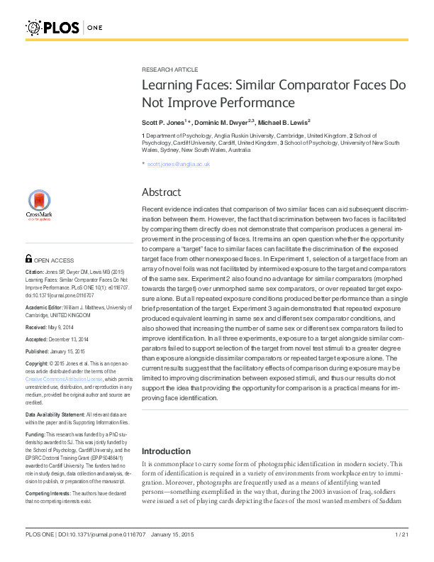 Learning faces: Similar comparator faces do not improve performance Thumbnail