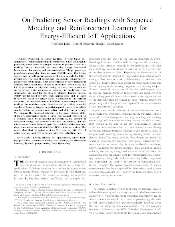 On predicting sensor readings with sequence modeling and reinforcement learning for energy-efficient IoT applications Thumbnail