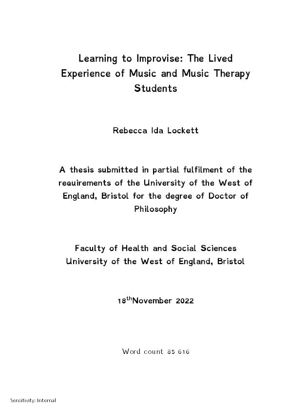 Learning to improvise: The lived experience of music and music therapy students Thumbnail
