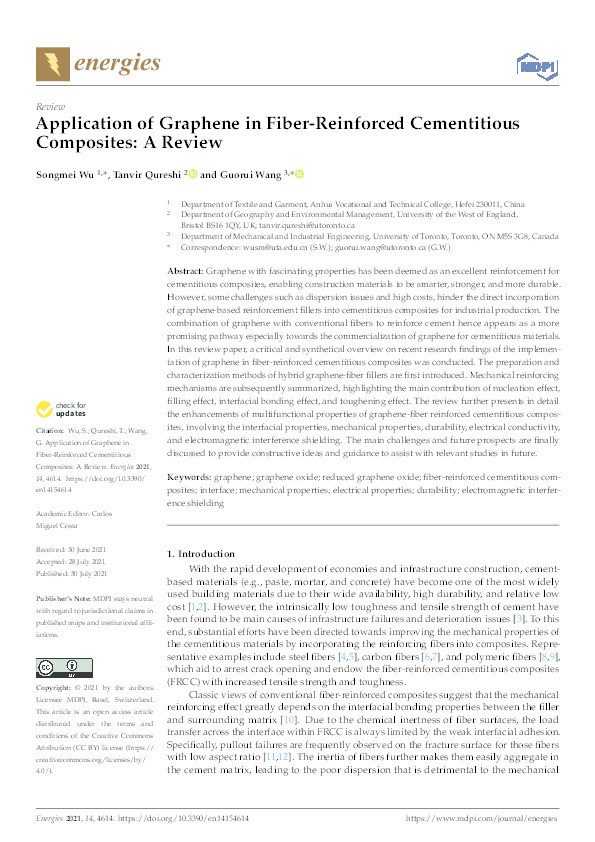 Application of graphene in fiber-reinforced cementitious composites: A review Thumbnail
