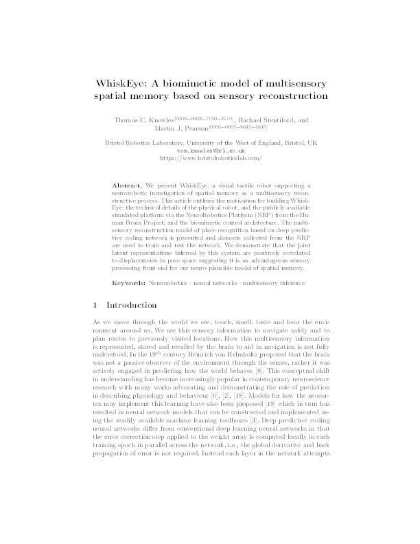 WhiskEye: A biomimetic model of multisensory spatial memory based on sensory reconstruction Thumbnail