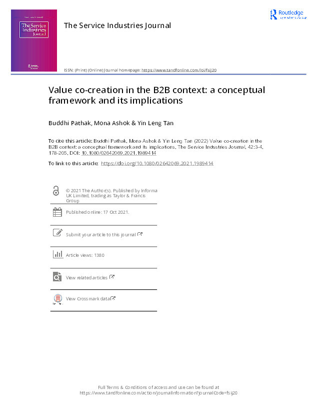 Value co-creation in the B2B context: A conceptual framework and its implications Thumbnail