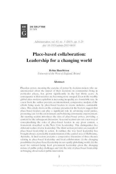 Place-based collaboration: Leadership for a changing world Thumbnail