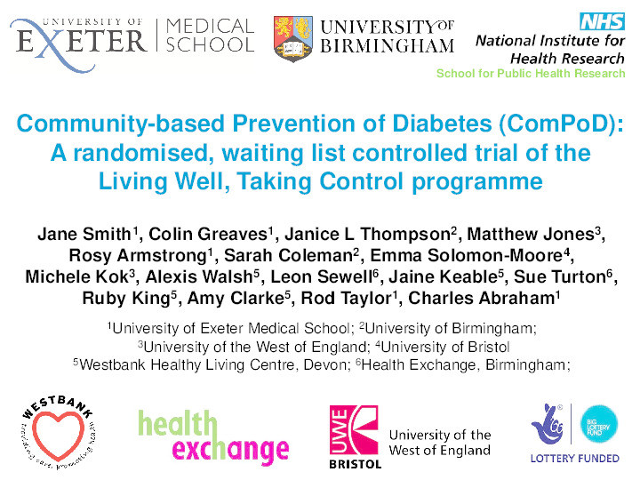 Community-based Prevention of Diabetes (ComPoD): A randomised, waiting list controlled trial of the Living Well, Taking Control programme Thumbnail