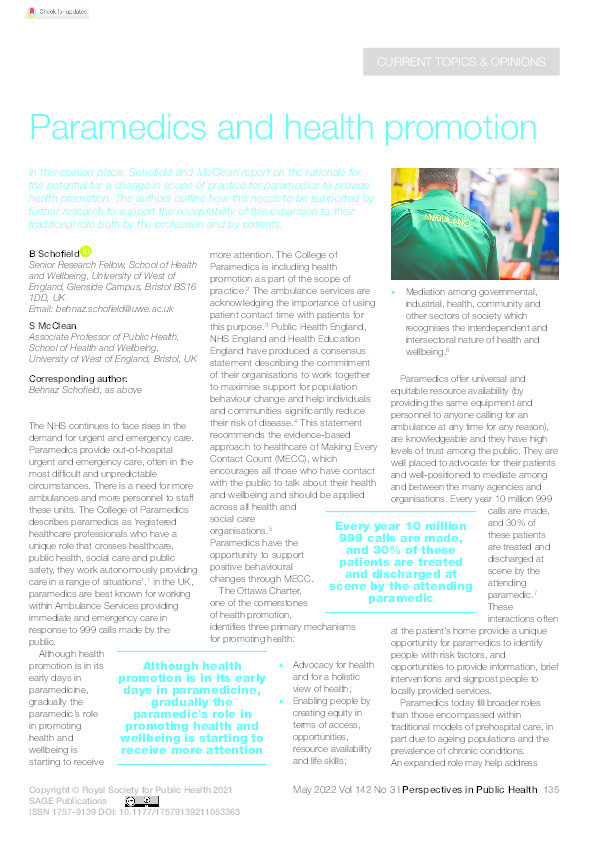 Paramedics and health promotion Thumbnail