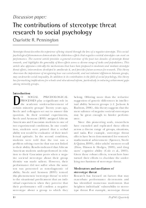 The contributions of stereotype threat research to social psychology Thumbnail