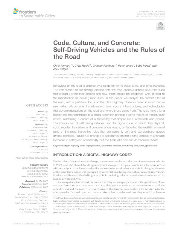 Code, culture and concrete: Self-driving vehicles and the rules of the road Thumbnail