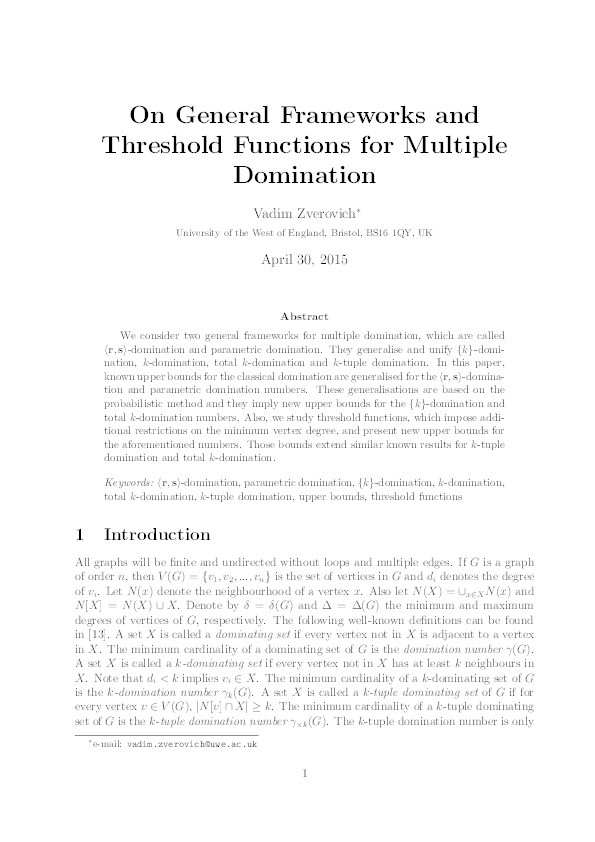 On general frameworks and threshold functions for multiple domination Thumbnail