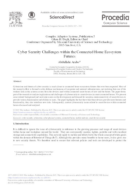 Cyber Security Challenges within the Connected Home Ecosystem Futures Thumbnail