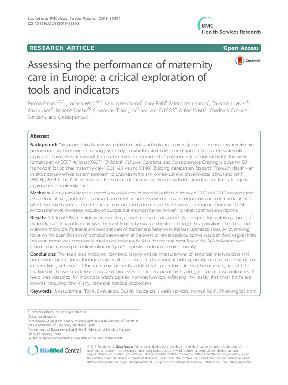 Assessing the performance of maternity care in Europe: A critical exploration of tools and indicators Thumbnail
