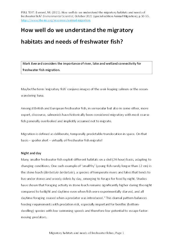 How well do we understand the migratory habitats and needs of freshwater fish? Thumbnail