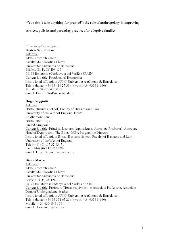 "You don't take anything for granted": The role of anthropology in improving services, policies, and parenting practices for adoptive families Thumbnail