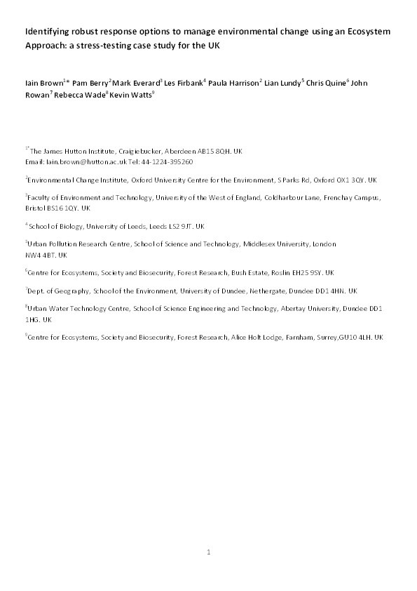 Identifying robust response options to manage environmental change using an Ecosystem Approach: A stress-testing case study for the UK Thumbnail