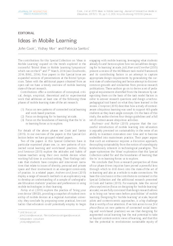EDITORIAL: Ideas in mobile learning Thumbnail
