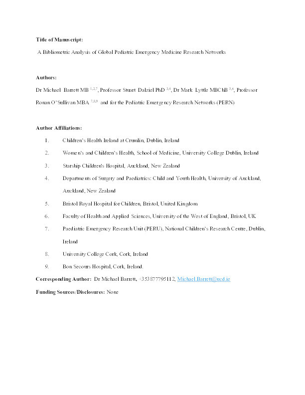 A bibliometric analysis of global pediatric emergency medicine research networks Thumbnail