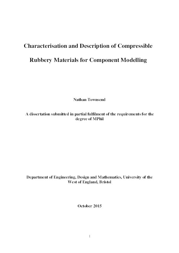 Characterisation and description of compressible rubbery materials for component modelling Thumbnail