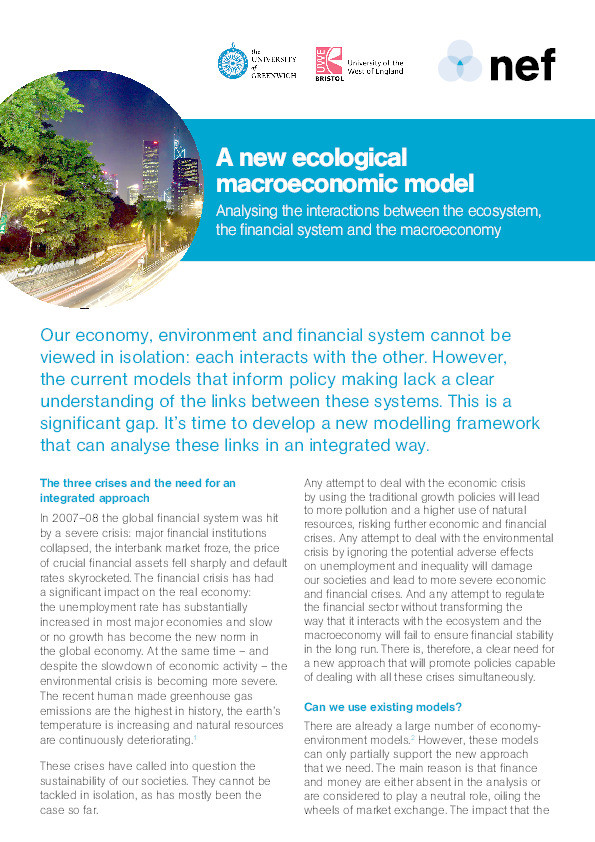A new ecological macroeconomic model: Analysing the interactions between the ecosystem, the financial system and the macroeconomy Thumbnail