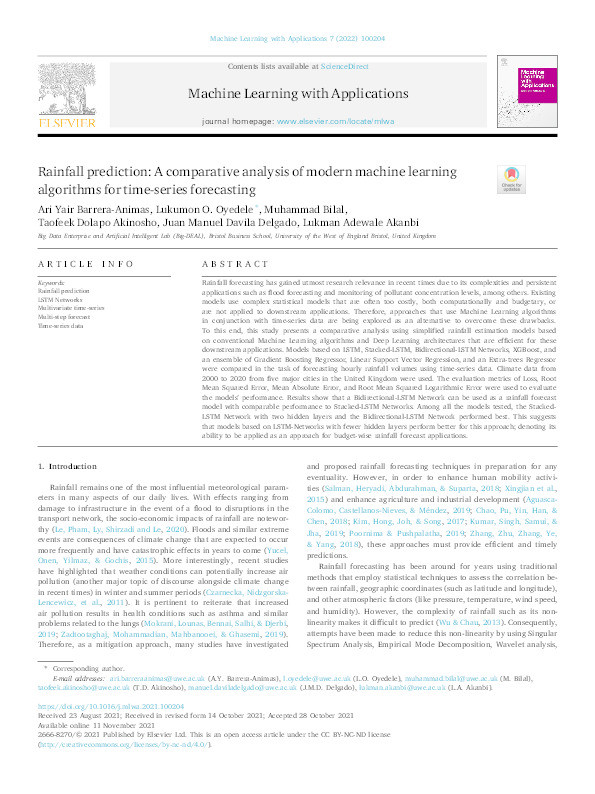 Rainfall Prediction: A Comparative Analysis of Modern Machine Learning Algorithms for Time-Series Forecasting Thumbnail