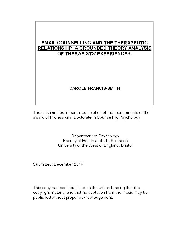 Email counselling and the therapeutic relationship: A grounded theory analysis of therapists' experiences Thumbnail