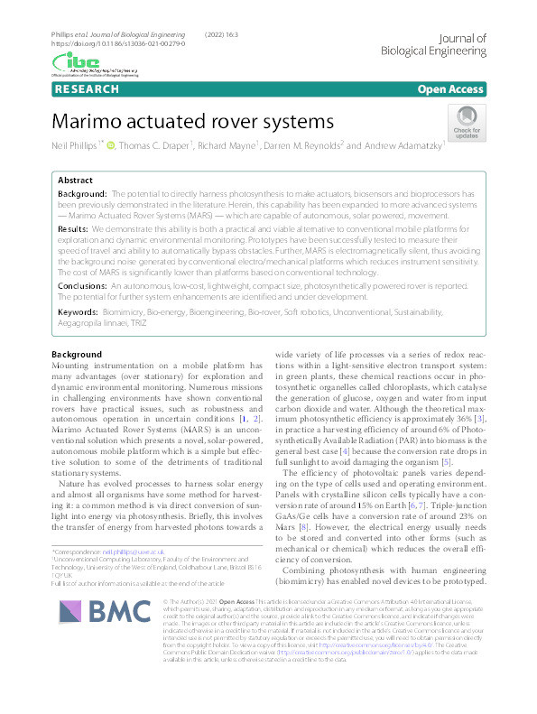 Marimo actuated rover systems Thumbnail