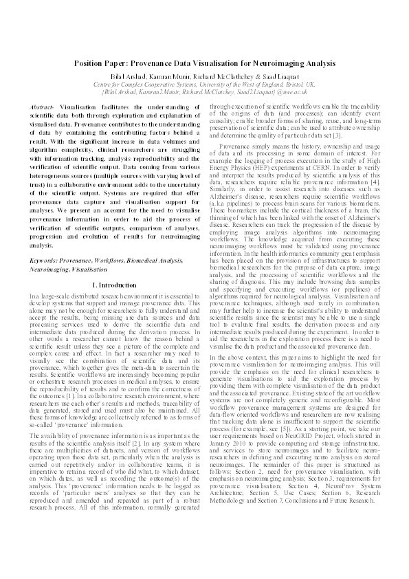 Position paper: Provenance data visualisation for neuroimaging analysis Thumbnail