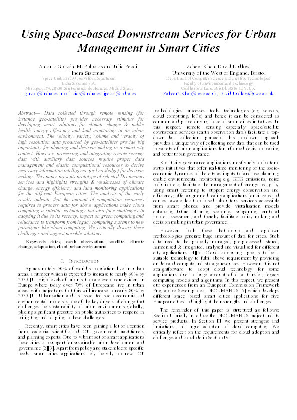 Using space-based downstream services for urban management in smart cities Thumbnail