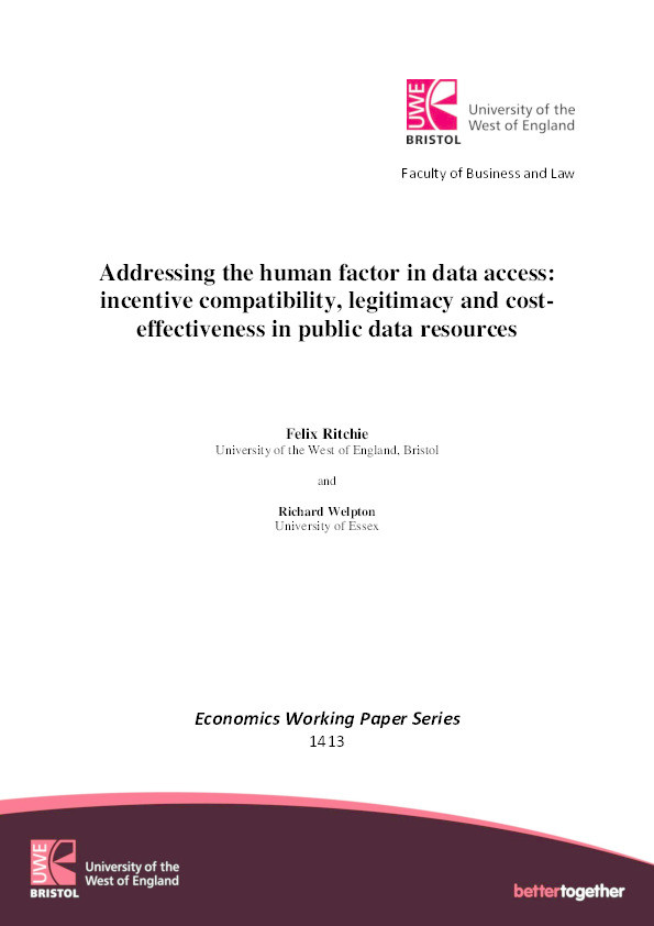 Addressing the human factor in data access: Incentive compatibility, legitimacy and cost-effectiveness in public data resources Thumbnail