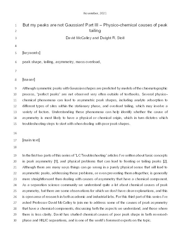 But my peaks are not Gaussian! Part 3: Physicochemical causes of peak tailing Thumbnail