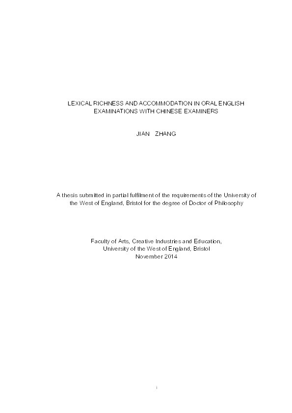 Lexical richness and accommodation in oral English examinations with Chinese examiners Thumbnail