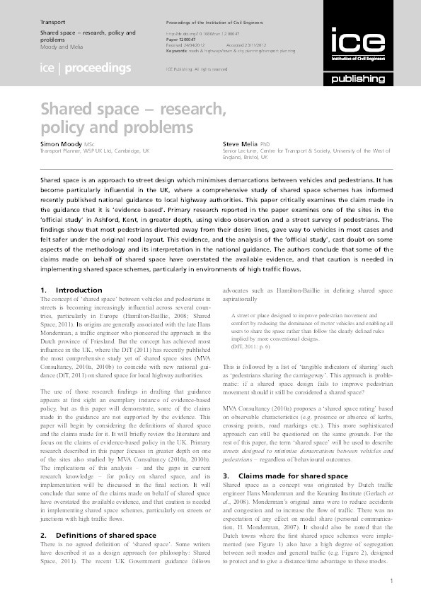 Shared space: Research, policy and problems Thumbnail
