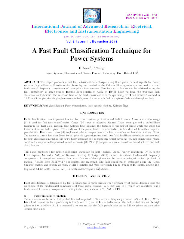A fast fault classification technique for power systems Thumbnail