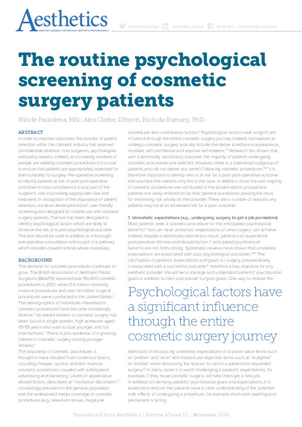 The routine psychological screening of cosmetic surgery patients Thumbnail