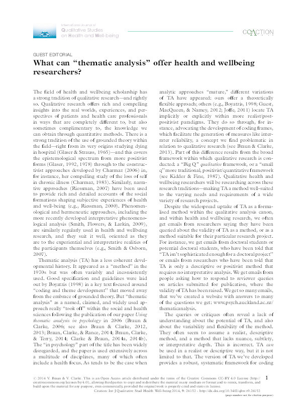 What can "thematic analysis" offer health and wellbeing researchers? Thumbnail