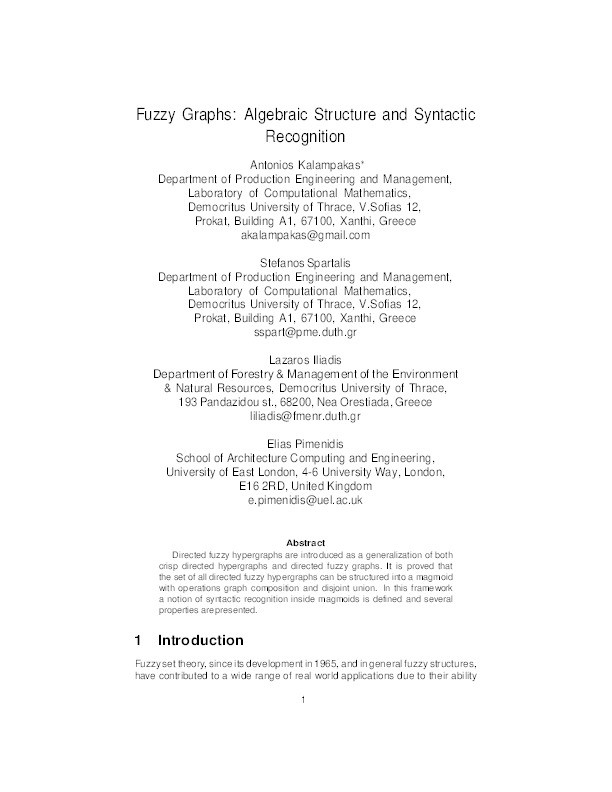 Fuzzy graphs: Algebraic structure and syntactic recognition Thumbnail