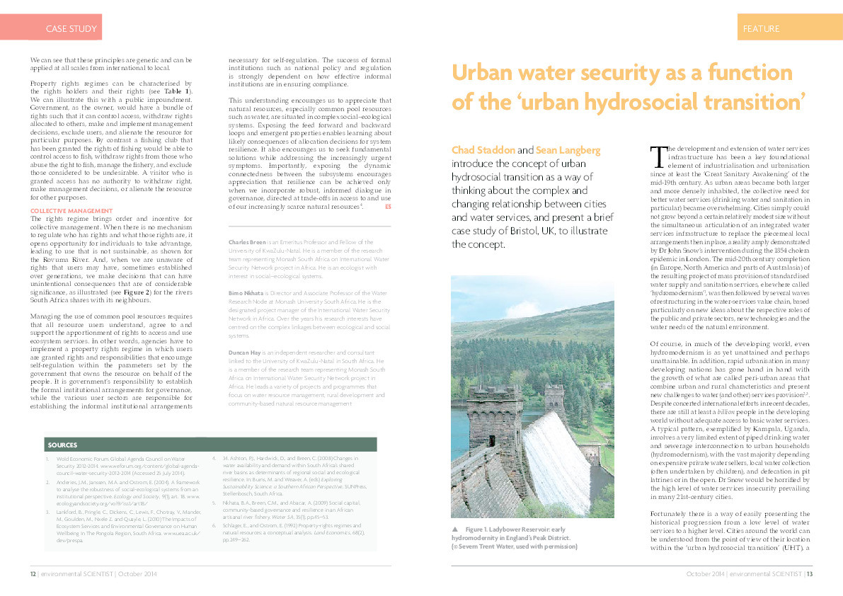 Urban water security as a function of the 'urban hydrosocial transition' Thumbnail