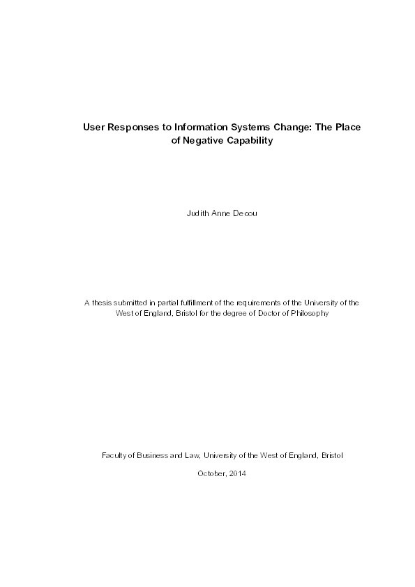 User responses to information systems change: The place of negative capability Thumbnail