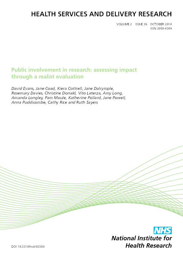 Public involvement in research: Assessing impact through a realist evaluation Thumbnail