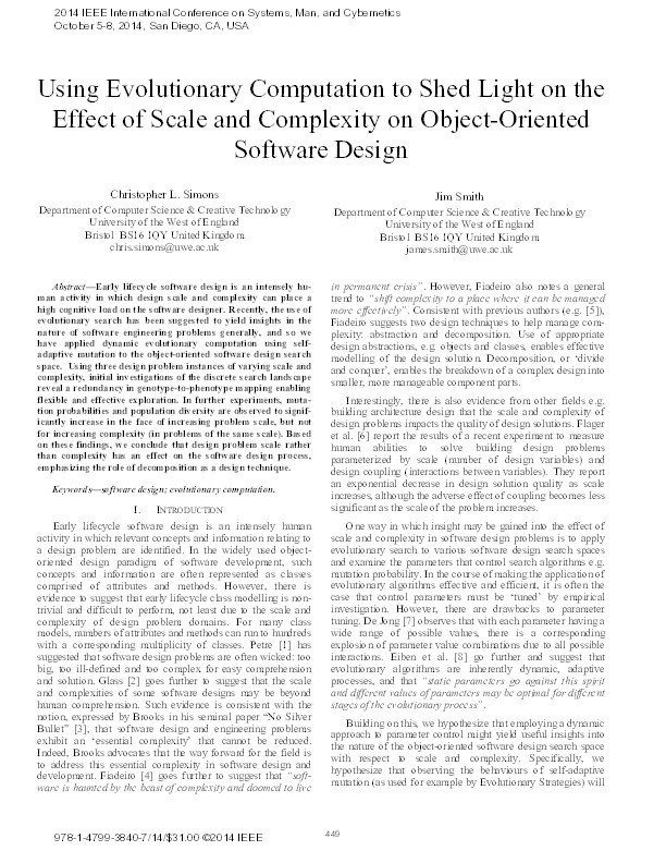 Using evolutionary computation to shed light on the effect of scale and complexity on object-orientedsoftware design Thumbnail