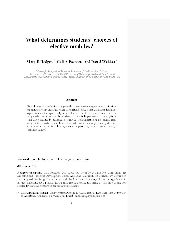 What determines students' choices of elective modules? Thumbnail
