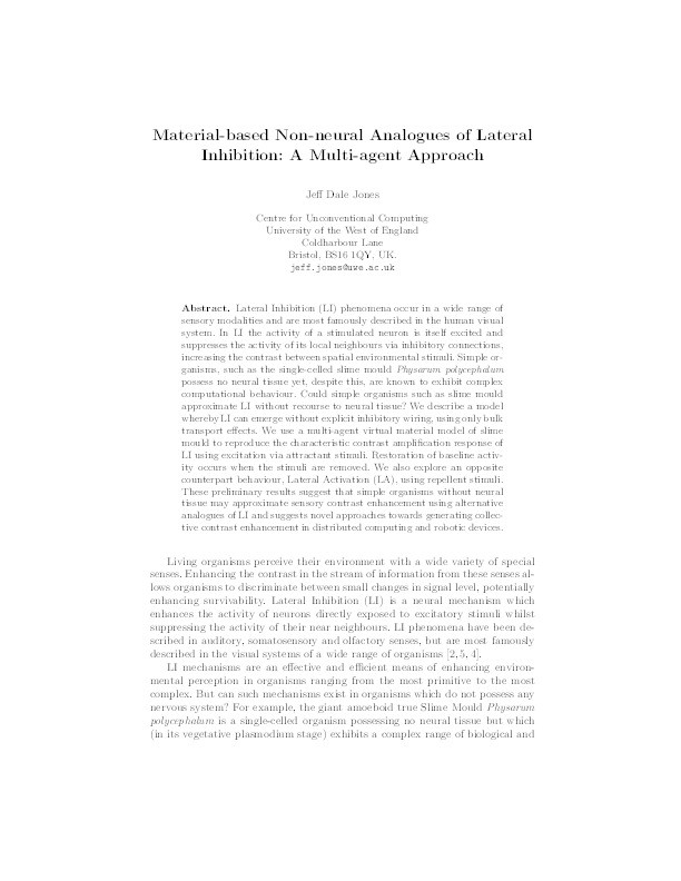 Material-based non-neural analogues of lateral inhibition: A multi-agent approach Thumbnail