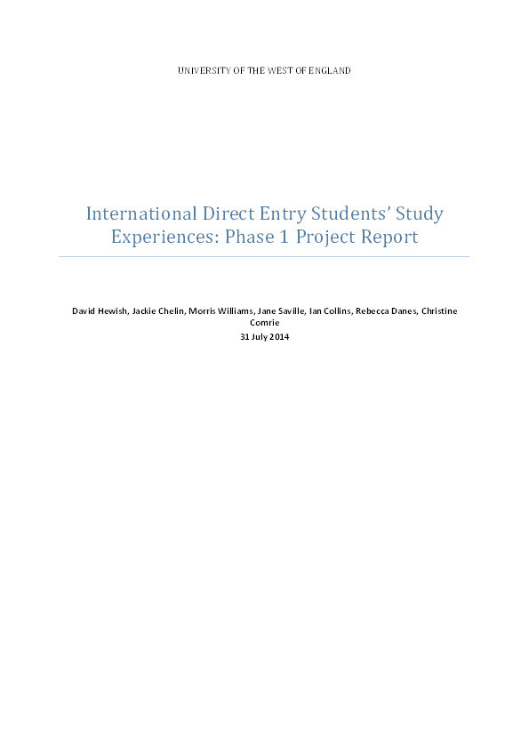 International direct entry students’ study experiences: Phase 1 project report Thumbnail